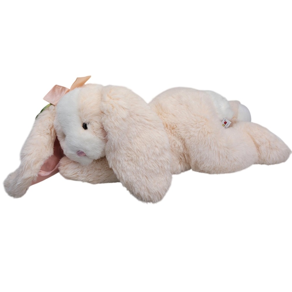 Aurora Lying Plush Bunny Rabbit Cream Pink Bow Hidden Zipper Pouch Animal Easter